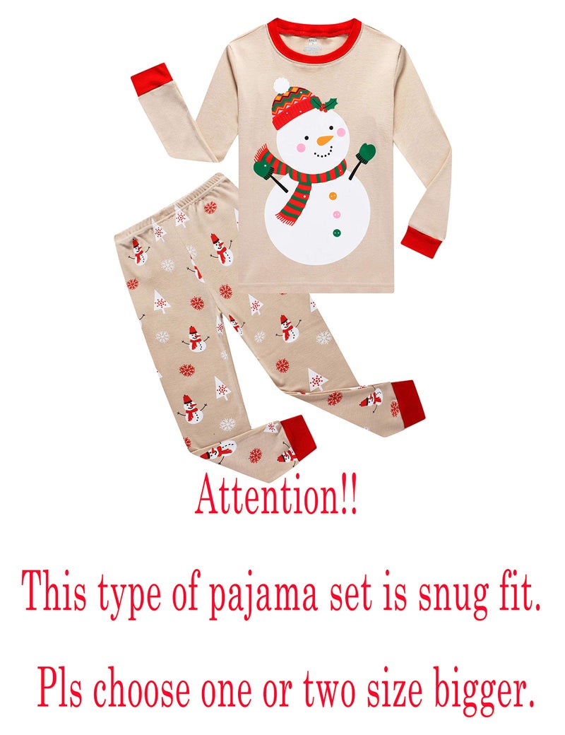 KikizYe Little Girls Boys Long Sleeve Christmas Pajamas Sets 100% Cotton Pyjamas Kids Pjs Size 7 Snowman - Image 2